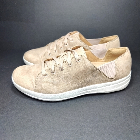 FITFLOP Valentia Suede Sneaker Rose Gold Lace Up Casual Women's Shoes Size 8.5 - Picture 1 of 10
